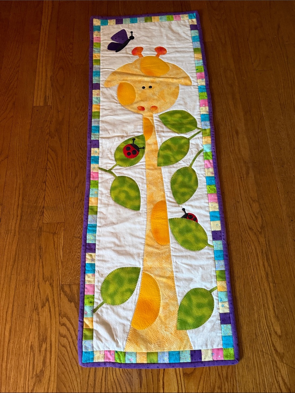 Purple Giraffe Table Runner Kids Wall Hanging - Yellow & Green